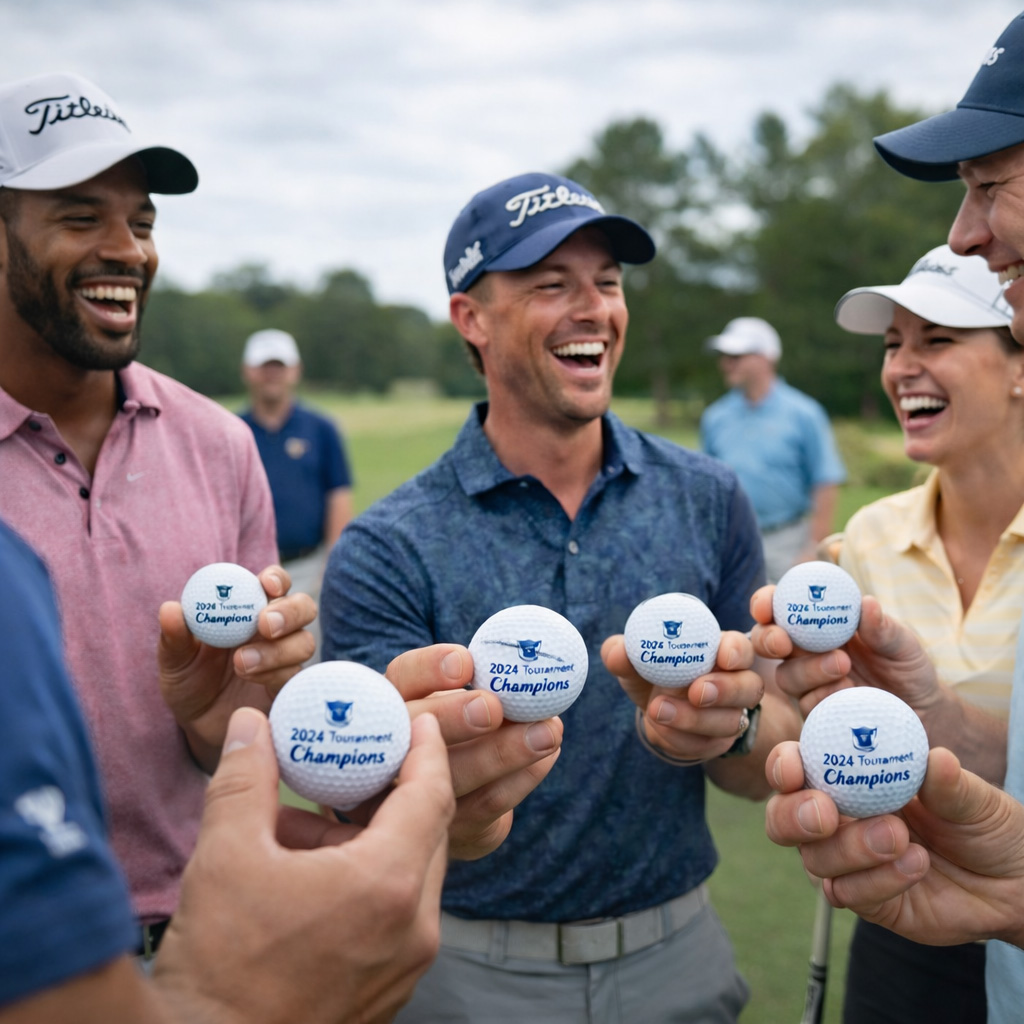 Players at a golf tournament printing custom balls